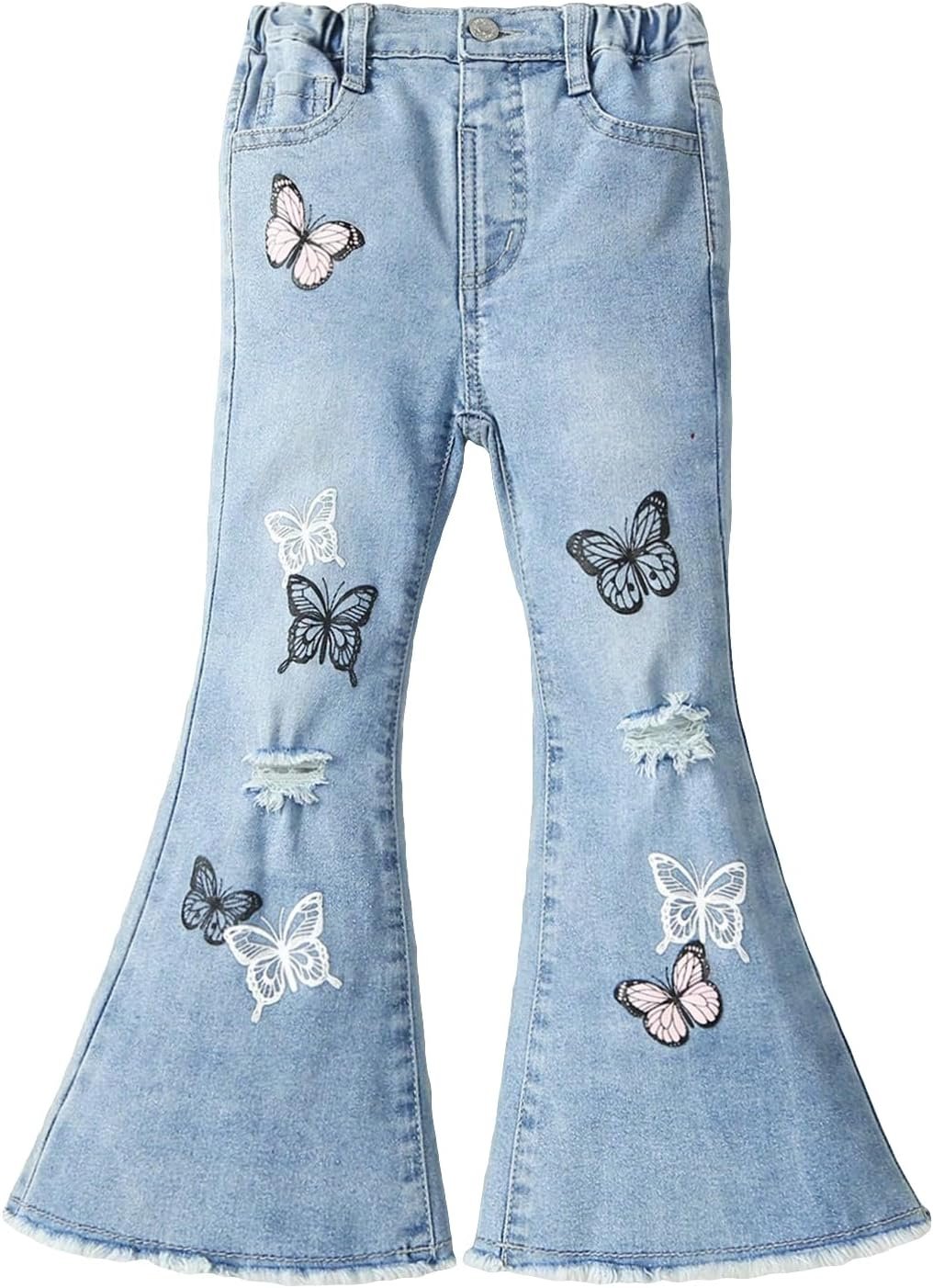Butterfly Patch Wide Leg Toddler Jeans