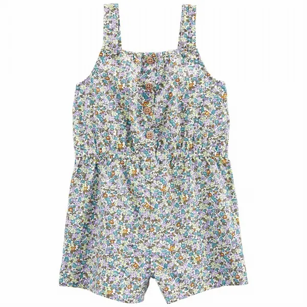Floral Print Button-Front Romper