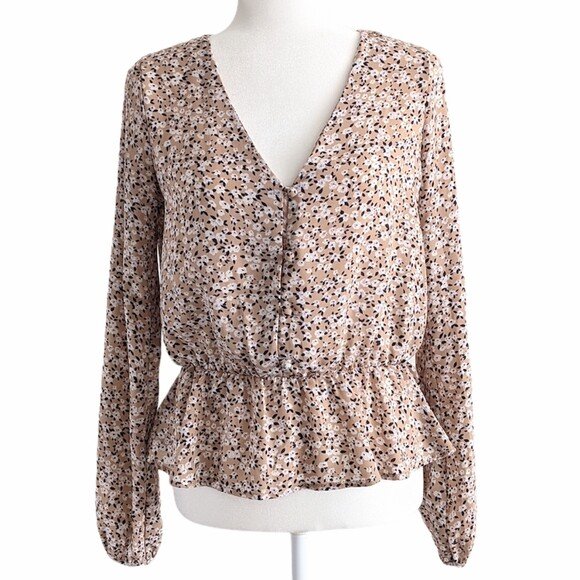 Floral Print Peplum Long Sleeve Shirt