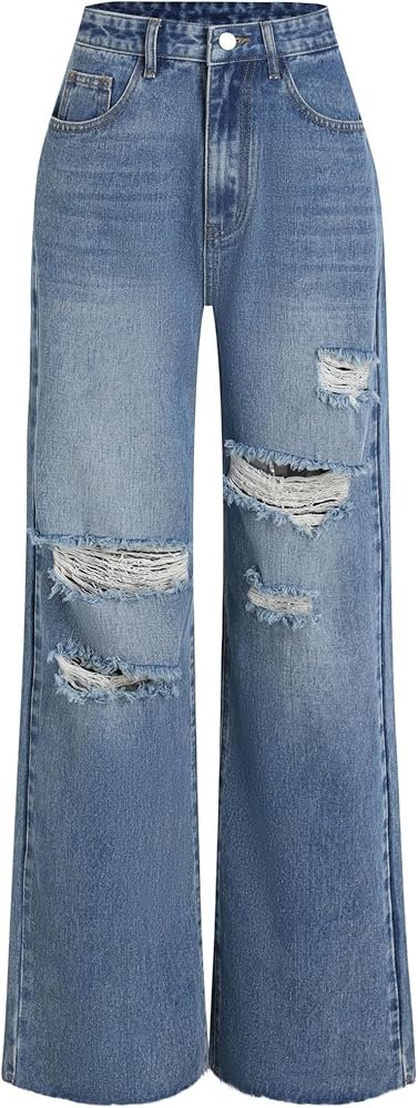 High-Waisted Distressed Denim Jeans