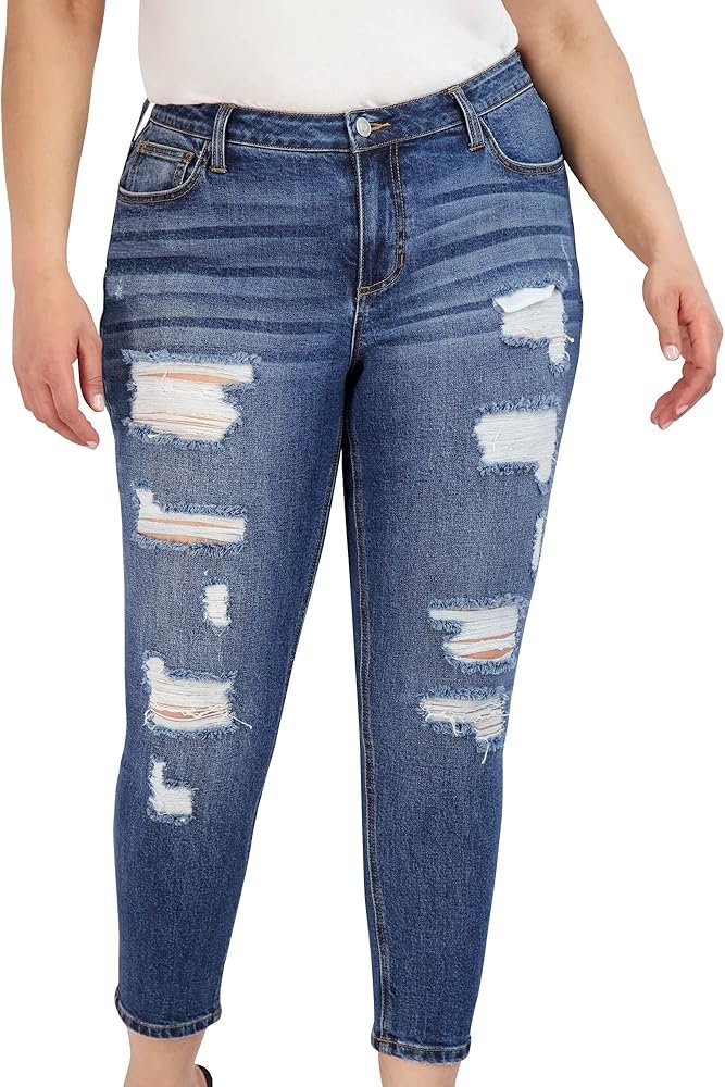 High-Waisted Distressed Denim Jeans