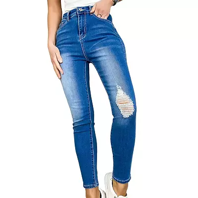 High-Waisted Distressed Denim