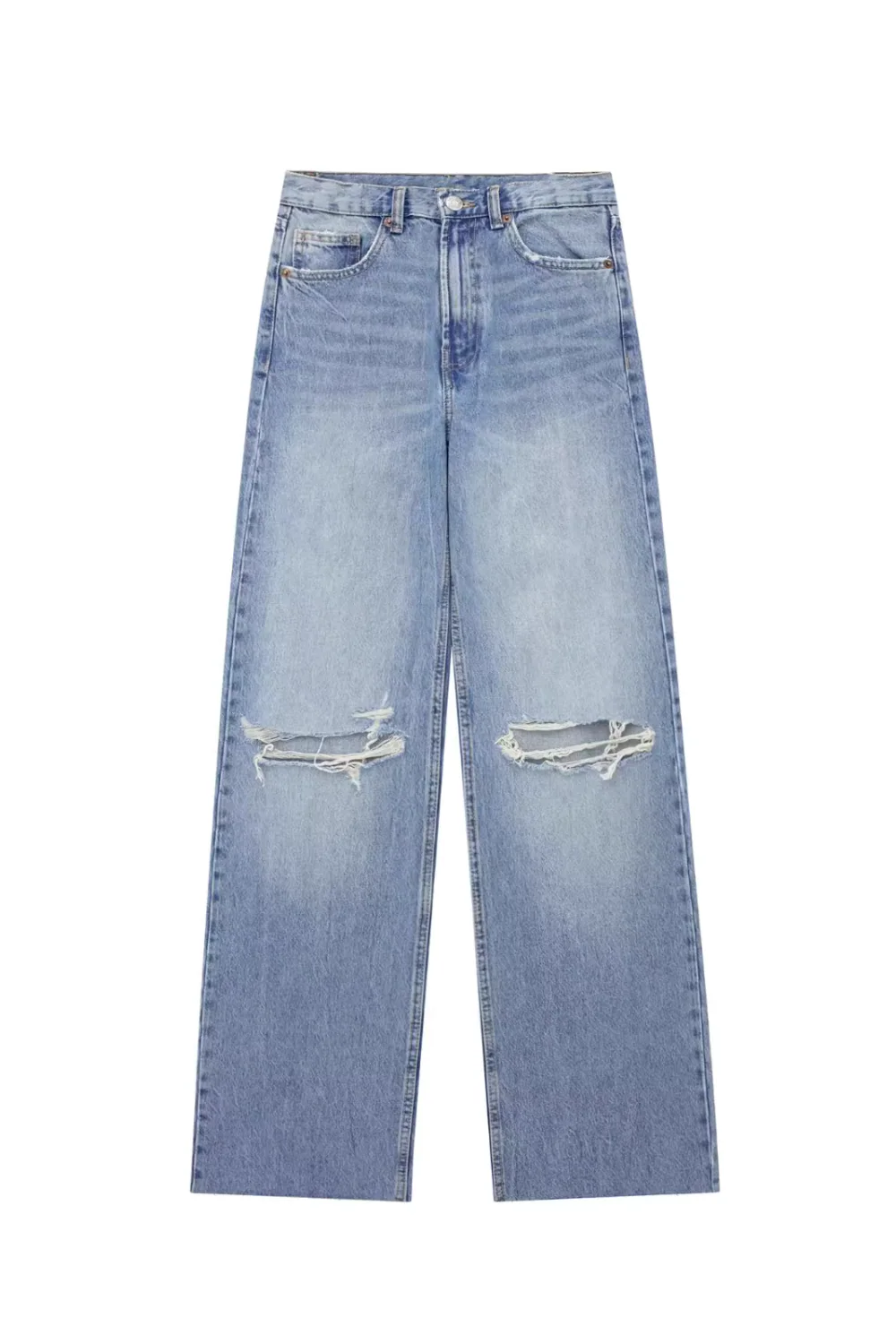 High-Waisted Distressed Jeans