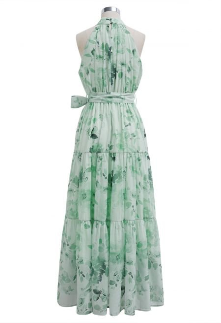 Mint Green Floral Print Maxi Dress