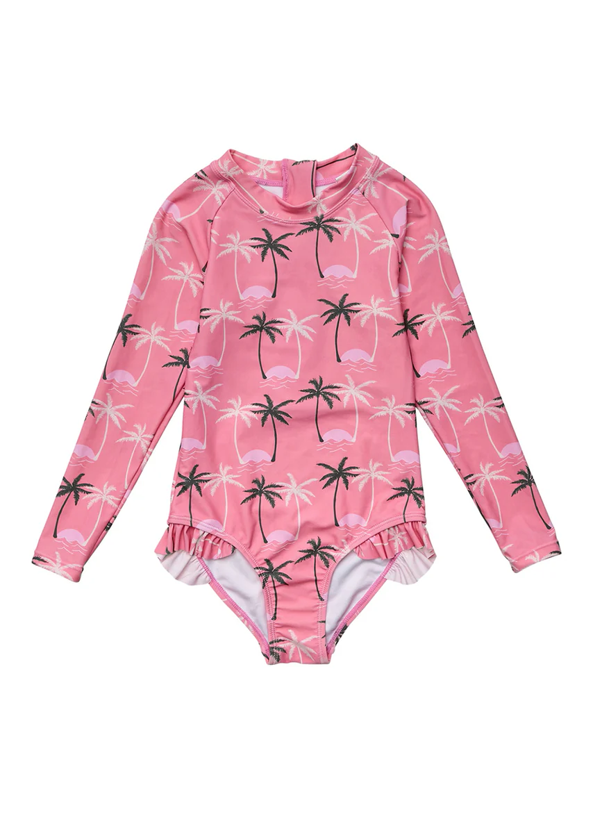 Tropical Paradise Long Sleeve One-Piece Swimsuit